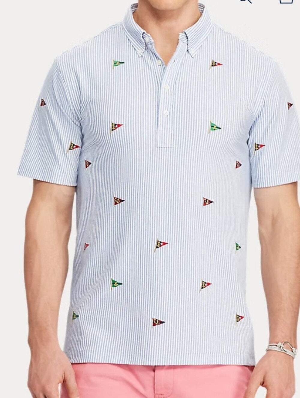 Ralph Lauren Hampton Classic Fit Knit Oxford Shirt Pennant Blue White Stripe XL